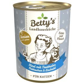 Betty's Landhausküche Senior Katzenfutter Rind mit Truthahn, Möhrchen und Lachsöl 12x 400g