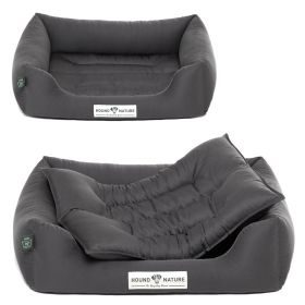 HOUND&NATURE SET: Hundebett BERN S dunkelgrau + wasserfestem dunkelgrauen Baumwoll-Matratzenüberzug