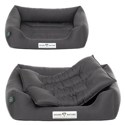 HOUND&NATURE SET: Hundebett BERN S dunkelgrau + wasserfestem dunkelgrauen Baumwoll-Matratzenüberzug