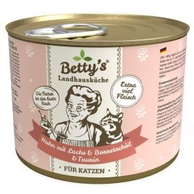 Betty's Landhausküche Katzennassfutter Huhn mit Lachs & Borretschöl 12x 200g