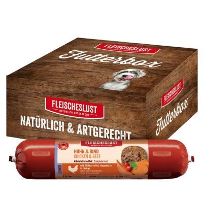 Bild 1 von 1: Fleischeslust Futterbox Senior Huhn & Rind (6x800g) Hundewurst