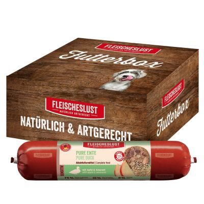 Fleischeslust Futterbox Pure Ente mit Apfel & Amarant sensitiv (6x800g) Hundewurst