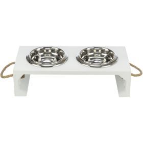 TRIXIE BE NORDIC Napf-Set, MDF/Edelstahl 2 × 0,9 l/ø 17 cm/44 × 21 × 14 cm / Weiß