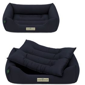 HOUND&NATURE SET: Hundebett BERN S dunkelblau+ wasserfestem kuscheligen hellgrauen Fleece-Matratzenüberzug