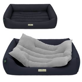 HOUND&NATURE SET: Hundebett LUZERN XL dunkelblau+ wasserfestem kuscheligen hellgrauen Fleece-Matratzenüberzug