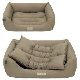 HOUND&NATURE SET: Hundebett BERN M taupe + wasserfestem kuscheligen Fleece-Matratzenüberzug