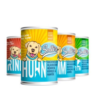 Sollis Hundenassfutter Sparpaket - Huhn, Lamm, Rind & Wildschwein 24x400g