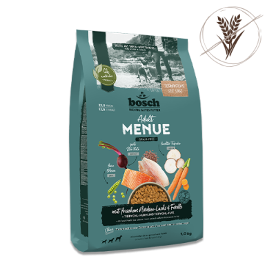 bosch Tiernahrung HPC MENUE Adult Nordsee-Lachs  – hochwertiges Hundefutter – 1kg