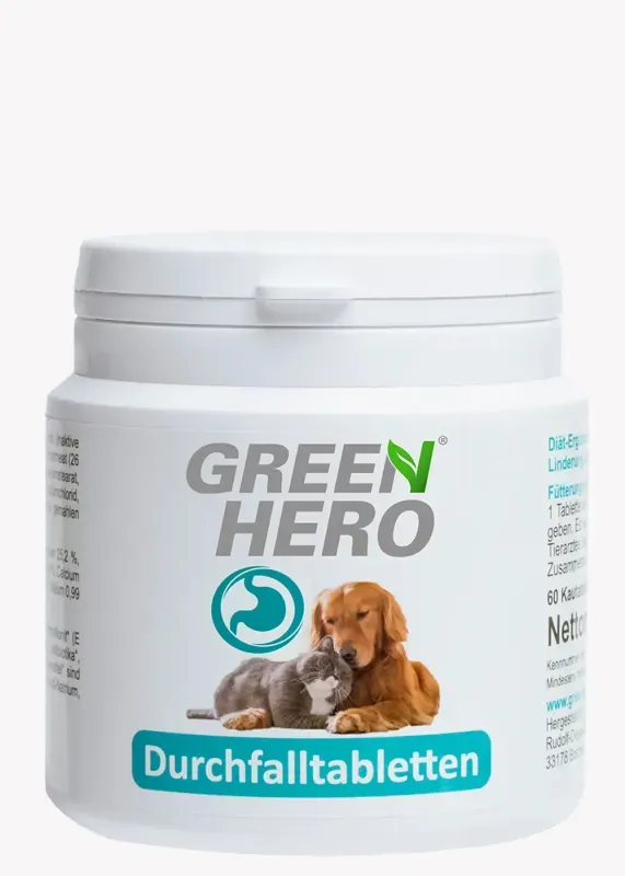 Greenhero Durchfalltabletten für Hunde und Katzen | 60 Tabletten
