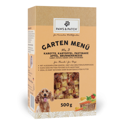 Paws & Patch GARTEN MENÜ Nr. 3 für Hunde 500g - Karotte, Kartoffel, Pastinake, Apfel, Brunnenkresse
