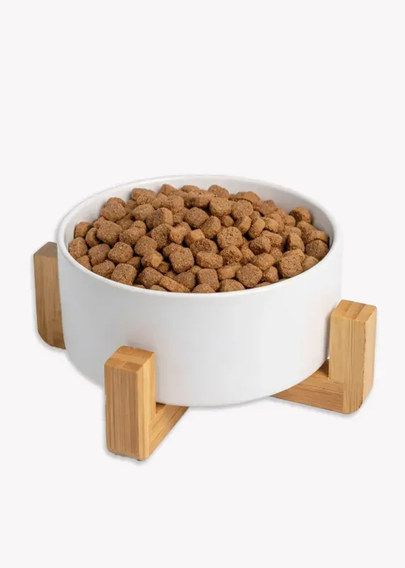 Greenhero Futternapf mit dekorativem Holzfuß | weiß