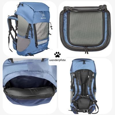Thumbnail 6: Wanderpfote Trekking Hunderucksack bis 12kg zum Wandern - Größe M, Farbe Blau - Premium Rucksack mit Höhenverstellbarem Tragesystem und Stauraum für Gepäck