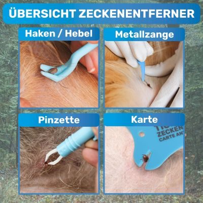 Thumbnail 2: BluePet 10 teiliges Set Zeckenentferner in Tasche I Zeckenzange, Zeckenhebel, Zeckenpinzette, Zeckenkarte für Hund, Katze, Pferd & Mensch I Zeckenentfernung