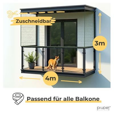 Thumbnail 3: PIUPET Katzennetz Drahtverstärkt I Befestigungsset inklusive I Katzennetz für Balkon | Katzennetz Balkon | Katzennetz Fenster | 4 x 3 m (grün)