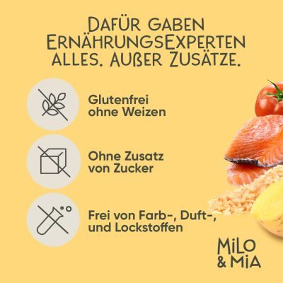 Thumbnail 5: Milo & Mia Schonkost für Hunde Nassfutter, magenschonendes Hundefutter für Hunde mit Magen-Darm-Problemen, weizenfreie Zutaten: Lachs & Kartoffel (24x400g)