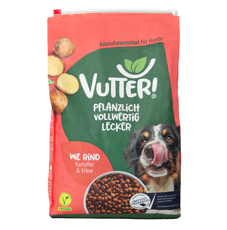 Vutter! Vutter! 4 kg Trockenfutter "Wie Rind" | Hundefutter vegan | Alleinfuttermittel | bedarfsdeckend | veganes Hundefutter