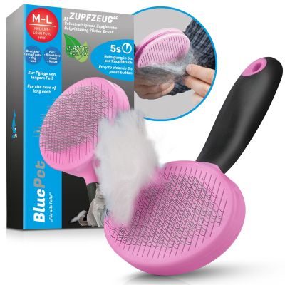 Thumbnail 1: BluePet Selbstreinigende Zupfbürste, Hundebürste & Katzenbürste für Langhaar, ZupfZeug mit Reinigungsknopf für die tägliche Anwendung im Fellwechsel