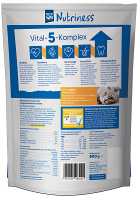 Thumbnail 5: NutriQM Adult Trockenfutter mit ITW-Siegel | für ausgewachsene Katzen | Nutriness Huhn 5 x 800g | ohne Zucker, Gluten & künstliche Zusätze