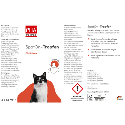 Thumbnail 2: PHA PetVet - PHA Spot-onTropfen für Katzen 2 x 1,5 ml - Parasitenschutz - zur äußerlichen Anwendung