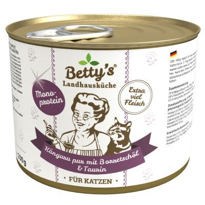 Thumbnail 1: Betty's Landhausküche Katzennassfutter Känguru PUR mit Borretschöl 12x 200g