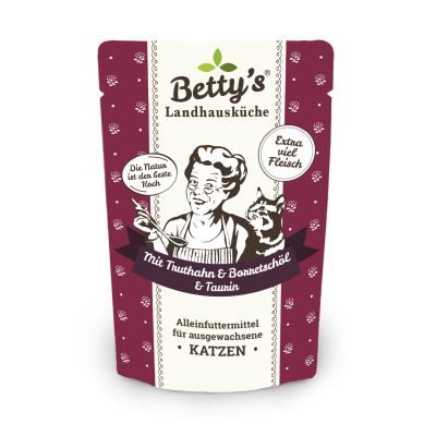 Thumbnail 1: Betty's Landhausküche Katzennassfutter mit Truthahn & Borretschöl 12x 100g im Frischebeutel