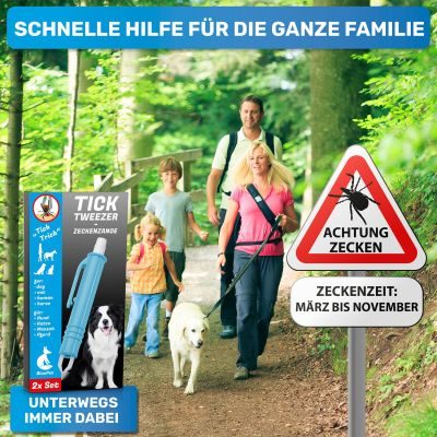 Thumbnail 6: BluePet 2x  Zeckenzange, Zeckenentferner - Tick tweezer - Zeckenpinzette - Zeckenzieher - 2er-Set - automatisches Greifen durch Knopf drücken/lösen