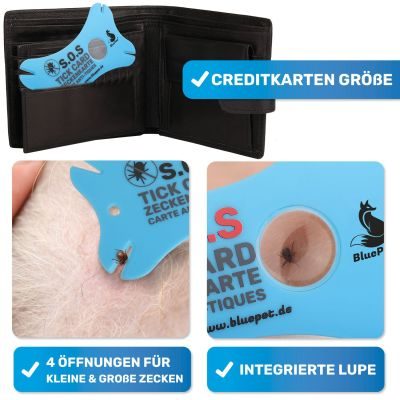 Thumbnail 1: BluePet Zeckenkarte mit Lupe: Zeckenentferner im Scheckkartenformat: Entfernung von Zecken bei Mensch & Tier I Tick Card erste Hilfe to go für Hunde, Katzen