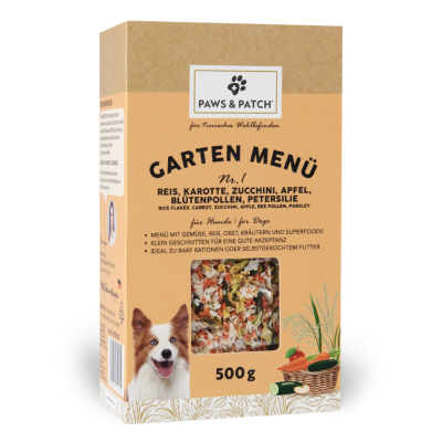 Thumbnail 2: Paws & Patch GARTEN MENÜ Nr. 1 für Hunde 500g - Reis, Karotte, Zucchini, Apfel, Blütenpollen, Petersilie