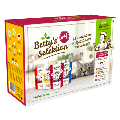 Thumbnail 2: Betty's Landhausküche #4 Mix-Box - 4 Sorten Katzenfutter mit hohem Fleischanteil à 3x 100g im Frischebeutel