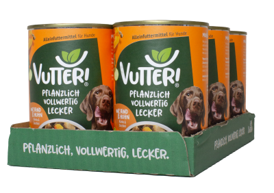 Vutter! Vutter! Hund | veganes Hundefutter | 6 x 400g | Nassfutter: Wie Rind & Huhn | Glutenfrei | Alleinfuttermittel | bedarfsdeckend