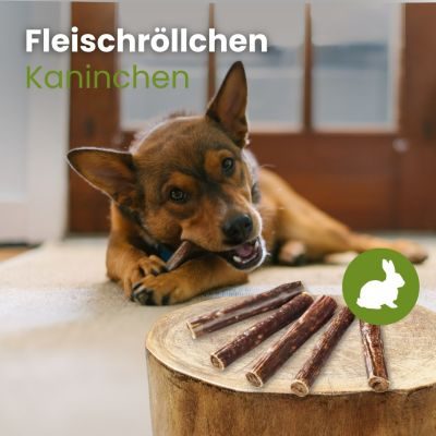 Thumbnail 2: kauartikel.com Fleischröllchen-Kaninchen - Hunde-Kauartikel - Hunde-Snack - Kausnack aus Kaninchen + Rind - Leckerli
