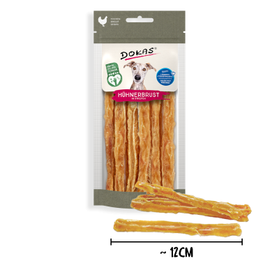 Dokas Hühnerbrust in Streifen fettarme Hundeleckerli luftgetrocknet 11x 50g Multipack
