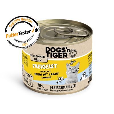 Thumbnail 7: Dogs'n Tiger Adult Katzenfutter, Nassfutter, Getreidefrei, Mixpaket Lecker Hühnchen! Huhn, Lachs, Rind & Ei, 18 tlg.- Set