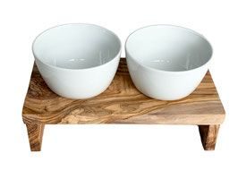 Olivenholz-erleben Futterstation DANDY PLUS mit 2 Porzellanschalen je 0,7 Liter