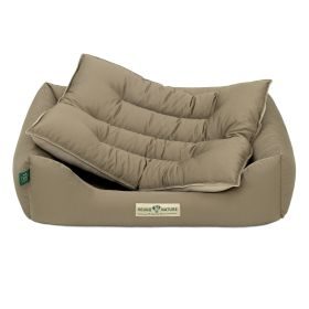 HOUND&NATURE SET: Hundebett LUZERN S taupe + wasserfestem kuscheligen Fleece-Matratzenüberzug