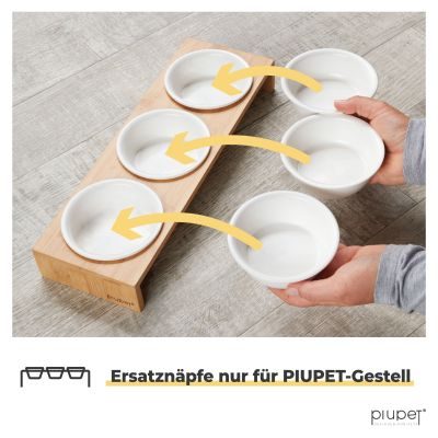 PIUPET Katzennapf I Keramikfressnäpfe Katzen mit Napferhöhung aus Bambus I 250ml I 3 Ersatznäpfe