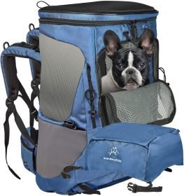 Wanderpfote Trekking Hunderucksack bis 12kg zum Wandern - Größe M, Farbe Blau - Premium Rucksack mit Höhenverstellbarem Tragesystem und Stauraum für Gepäck