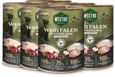 WESTHO petfood Westfalen mit 75 % Ente, Pute & Huhn 6x800g
