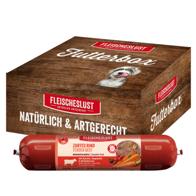 Bild 1 von 1: Fleischeslust Futterbox Zartes Rind (6x800g) Hundewurst