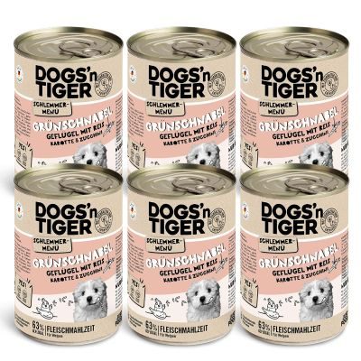 Thumbnail 1: Dogs'n Tiger Junior, Hundefutter, Grünschnabel, Hunde Nassfutter, Welpen Futter, Geflügel, Getreidefrei, Naturreis, Karotte & Zucchini, 6x 400g