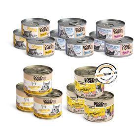 Dogs'n Tiger Adult Katzenfutter, Nassfutter, Getreidefrei, Mixpaket Top of the tops! Tiger, Thunfisch, Lachs, Shrimps & Huhn, 15 tlg.- Set