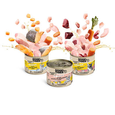 Thumbnail 4: Dogs'n Tiger Adult Katzenfutter, Nassfutter, Getreidefrei, Mixpaket Lecker Hühnchen! Huhn, Lachs, Rind & Ei, 18 tlg.- Set