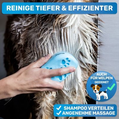 Thumbnail 6: BluePet Weiche Badebürste Gummistriegel: Kurzhaar Hunde & Katzen mit Massageeffekt - Entfernt loses Deckhaar & Schmutz - Badestriegel Shampoo einmassieren