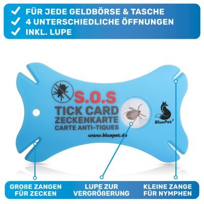Thumbnail 5: BluePet Zeckenkarte mit Lupe: Zeckenentferner im Scheckkartenformat: Entfernung von Zecken bei Mensch & Tier I Tick Card erste Hilfe to go für Hunde, Katzen