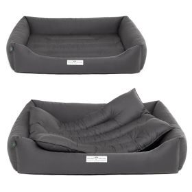 HOUND&NATURE SET: Hundebett BERN XXL dunkelgrau + wasserfestem kuscheligen Fleece-Matratzenüberzug