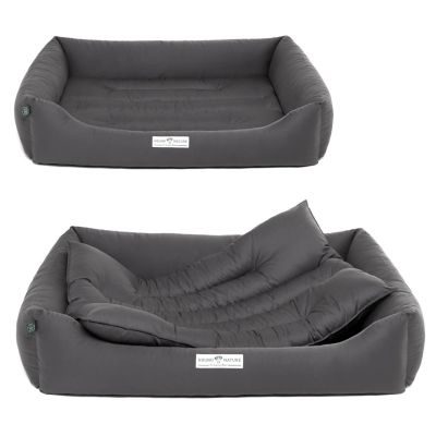 HOUND&NATURE SET: Hundebett BERN XXL dunkelgrau + wasserfestem kuscheligen Fleece-Matratzenüberzug