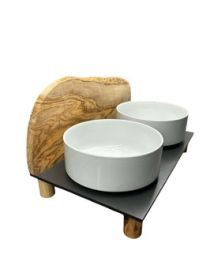 Olivenholz-erleben Futterstation MOUNTAIN, 2 x 1,5 Liter, runde Füße (12cm)