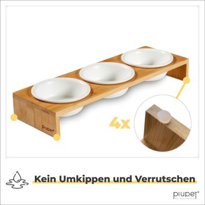 Thumbnail 6: PIUPET Katzennapf I Keramikfressnäpfe Katzen mit Napferhöhung aus Bambus I 250ml I 3 Ersatznäpfe