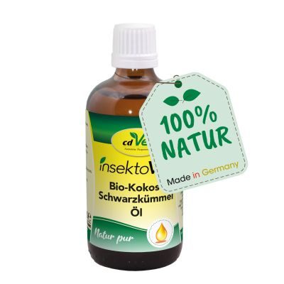 Thumbnail 1: insektoVet® Bio-Kokos-Schwarzkümmel-Öl 100 ml - Natürliches Ergänzungsfuttermittel für Hunde mit hochwertigen Bio-Ölen