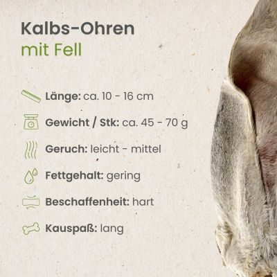 Thumbnail 4: kauartikel.com Kalbs-Ohren mit Fell - Hunde-Kauartikel - Hunde-Snack - Kausnack - Kälber-Leckerli (Rind)